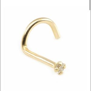 Yellow Gold and Real 3.0mm Diamond Screw Nose Ring
